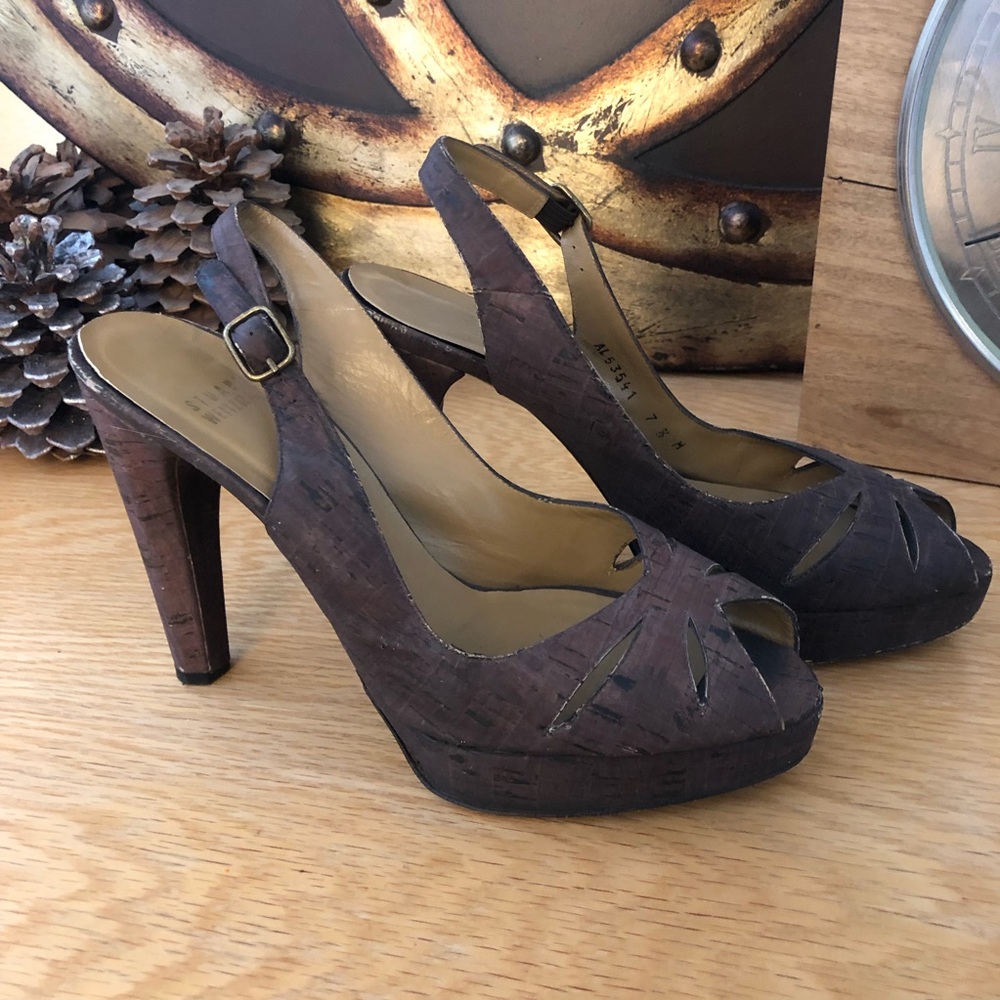 Stuart Weitzman chocolate brown cork heels